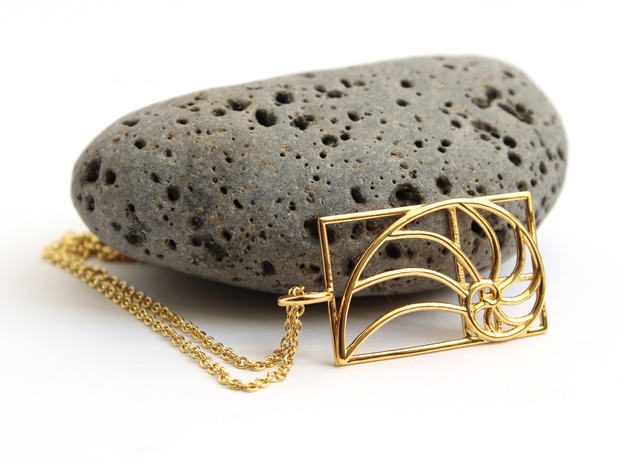 Golden Spiral Pendant - Golden Ratio-Math Jewelry in 14k Gold Plated Brass