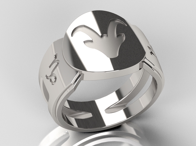 Capricorn Signet Ring Lite in Polished Silver: 10 / 61.5