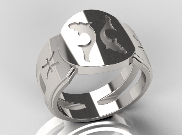 Pisces Signet Ring Lite in Polished Silver: 10 / 61.5