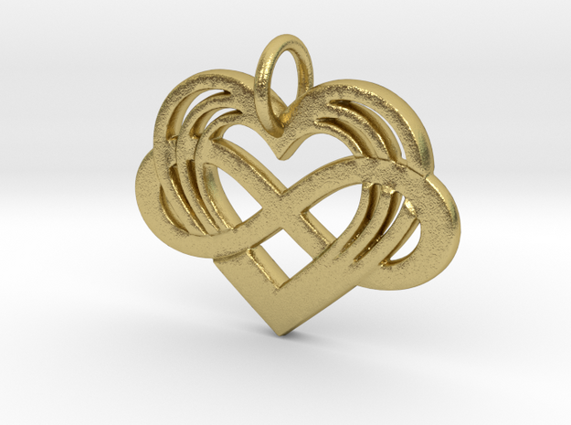 Polyamory Infinity Heart Pendant in Natural Brass