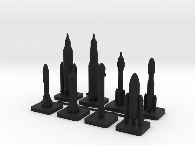Mini Space Program rockets, Custom 6-set in Black Natural Versatile Plastic