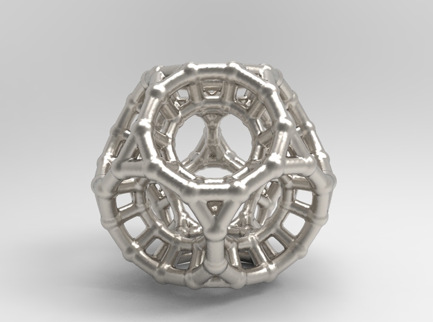 4d Polytope Bead - Non-Euclidean Math Art Pendant  in Polished Nickel Steel