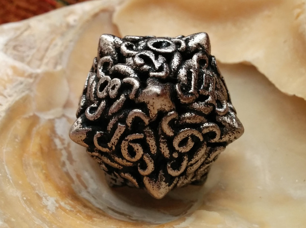Cthulhu D20  in Polished Bronzed Silver Steel