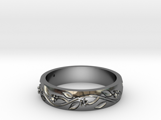 AB053 Floral Band in Fine Detail Polished Silver