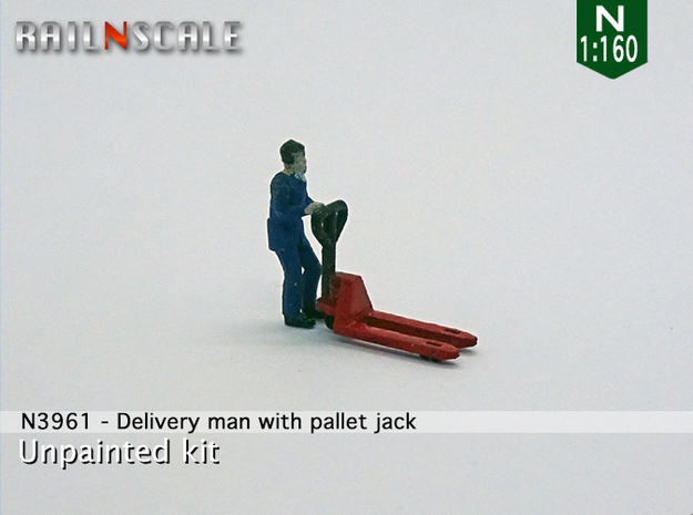 Delivery man with pallet jack (N 1:160) in Tan Fine Detail Plastic