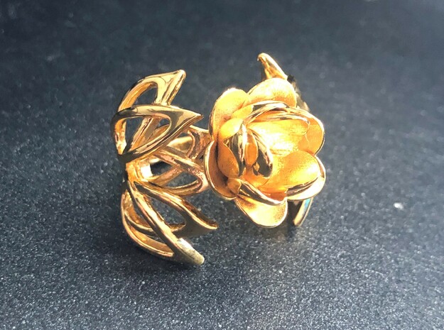 Flower with Leaves in 14k Gold Plated Brass: 5 / 49