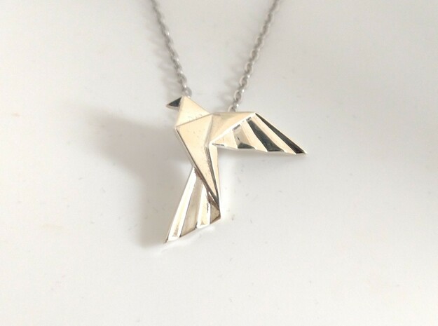 Origami Bird Pendant in Polished Silver