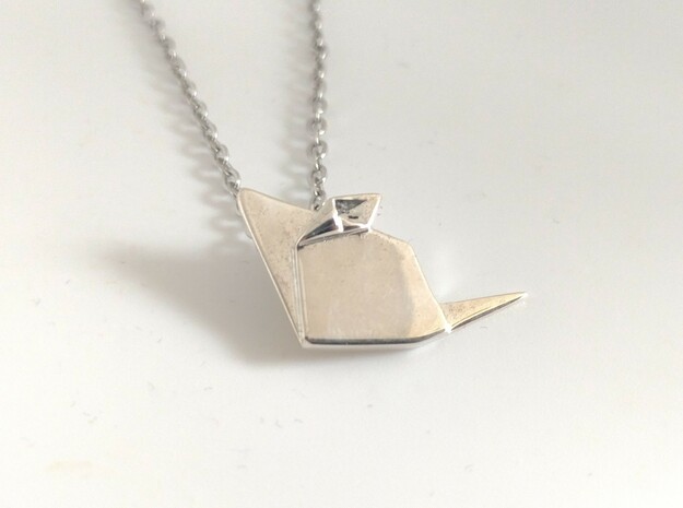 Origami Mouse Necklace in Polished Silver