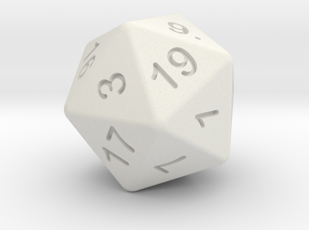 20 sided dice (d20) 25mm dice in White Natural Versatile Plastic