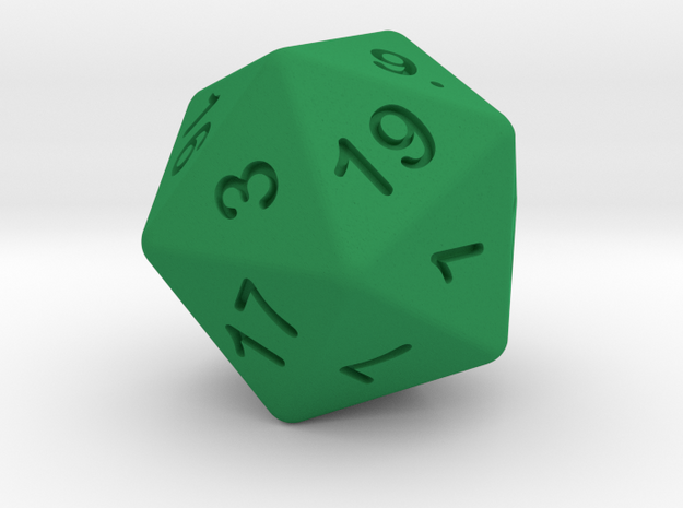 20 sided dice (d20) 30mm dice in Green Processed Versatile Plastic
