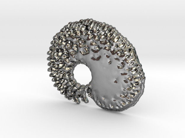 3D Fractal Tadpole Pendant in Polished Silver