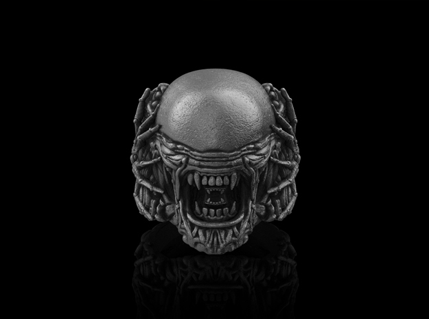 Alien Xenomorph Ring in Matte Black Steel