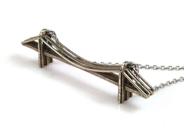 Brooklyn Bridge Necklace Pendant in Polished Bronzed Silver Steel