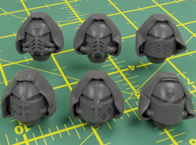 Hooded Space Knight Heads - x8 in Smooth Fine Detail Plastic: d3