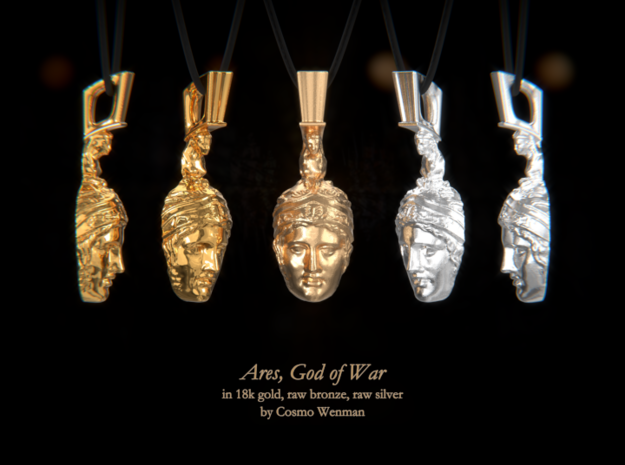 ARES, God of War necklace pendant (facing foward) in Natural Bronze