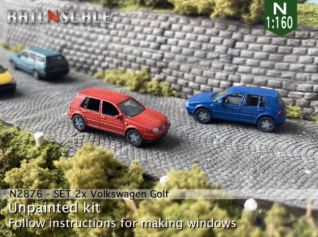 SET 2x Volkswagen Golf 5-Türer (N 1:160) in Tan Fine Detail Plastic