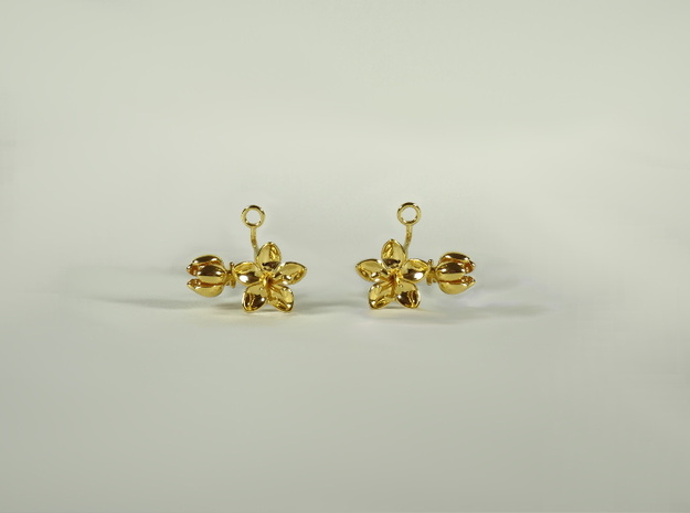 Earrings with two small flowers of the Apple in Rhodium Plated Brass