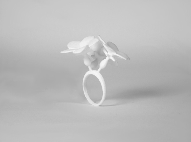 Ring with three large flowers of the Melon in White Processed Versatile Plastic: 7.25 / 54.625