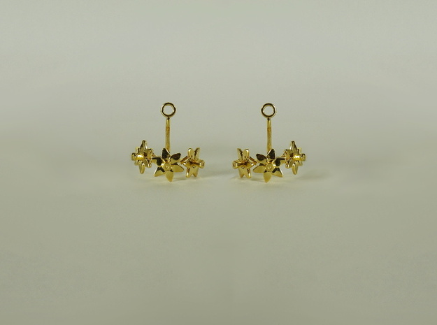 Earrings with three small flowers of the Daffodil in 14k Gold Plated Brass