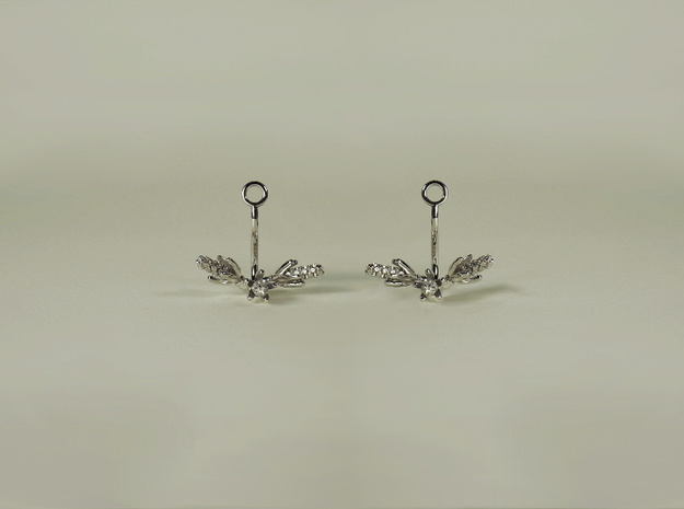 Earrings with three small flowers of the Hyacint in Rhodium Plated Brass