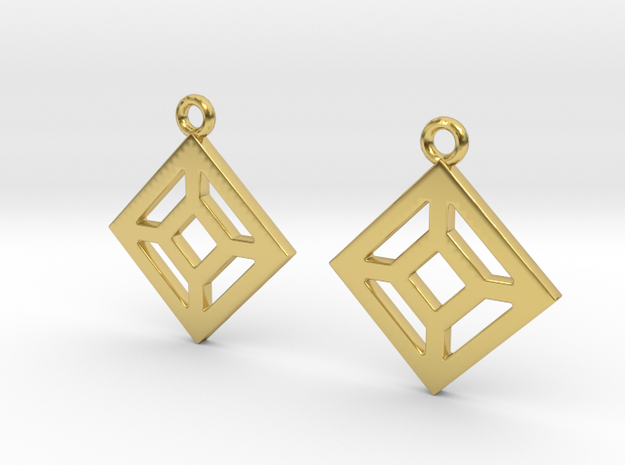 Square in square [Earrings] in Polished Brass