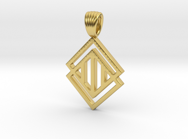 Squares'n hatches [pendant] in Polished Brass