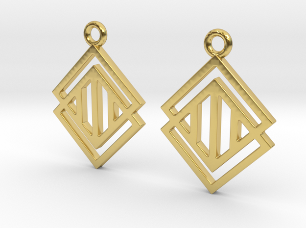 Squares'n hatches [Earrings] in Polished Brass