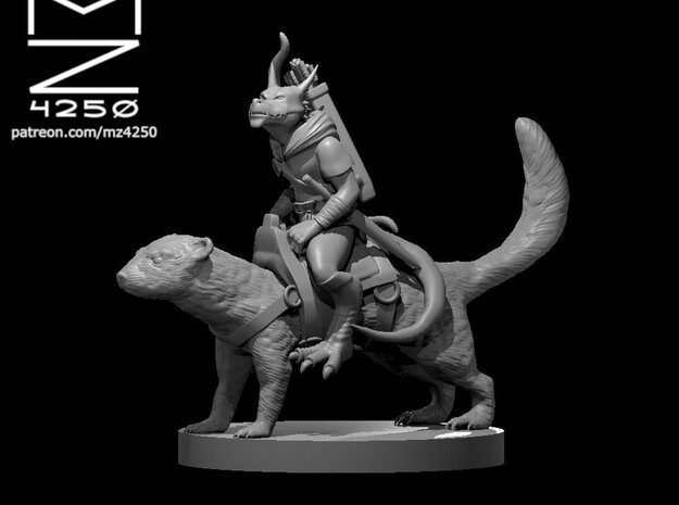 Kobold Ranger on a Dire Weasel in Tan Fine Detail Plastic