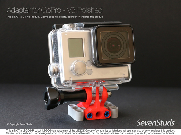  Adapter for GoPro and LEGO® Technic - Color in Red Processed Versatile Plastic