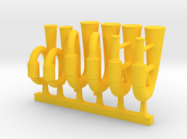 6 x Horns (Prototype) in Yellow Processed Versatile Plastic