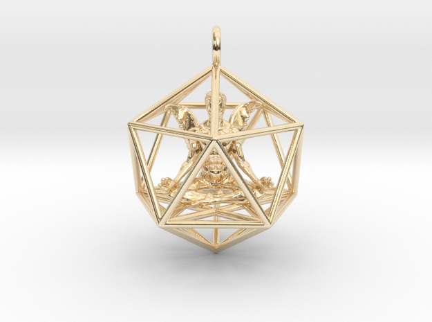 Male Angel in Icosahedron 40mm in 14k Gold Plated Brass