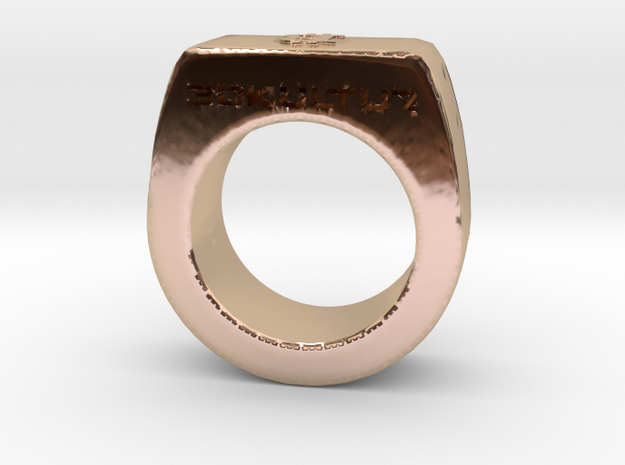 Oversized Bit-Coin King Signet Ring  in 14k Rose Gold Plated Brass