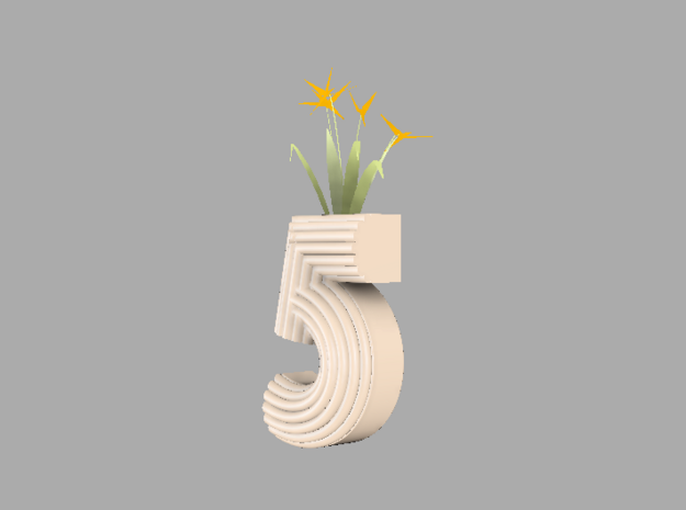 Number planter "5"  in Glossy Full Color Sandstone