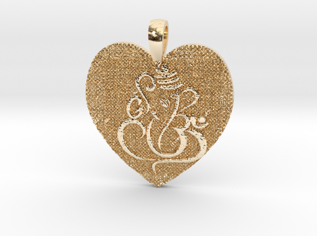 Ganesha with Om Heart Pendant in 14K Yellow Gold: Medium