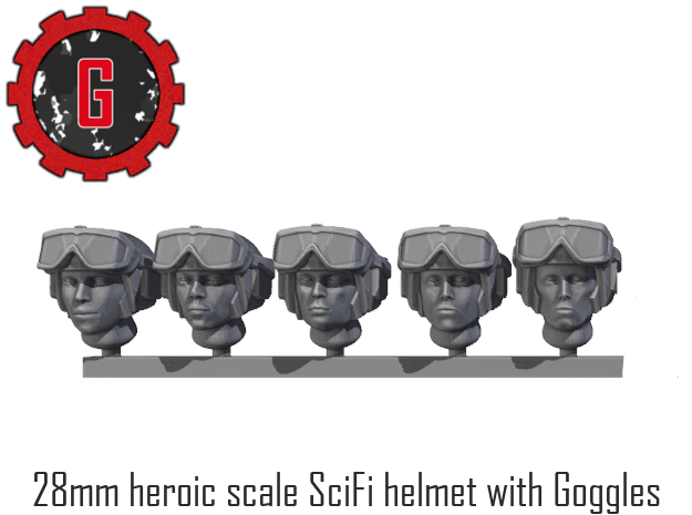 28mm Heroic Scale Female Scifi Helmet with Goggles in Tan Fine Detail Plastic: Small