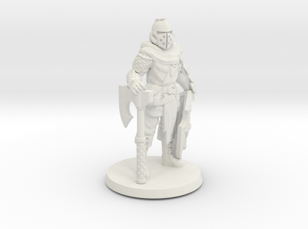 Mercenary Knight w/ Axe and Shield in White Natural Versatile Plastic