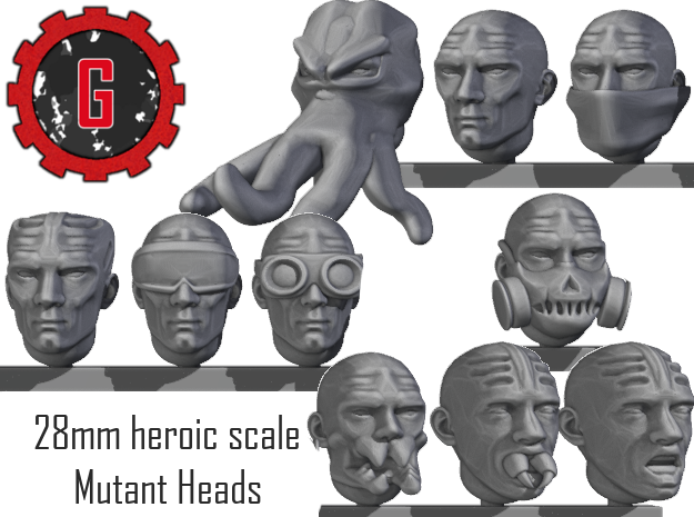 28mm heroic scale mutant heads in Tan Fine Detail Plastic: Small
