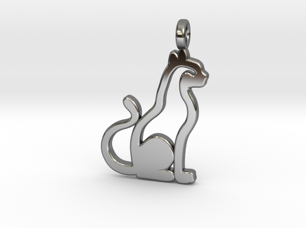 Cat pendant in Fine Detail Polished Silver: Small