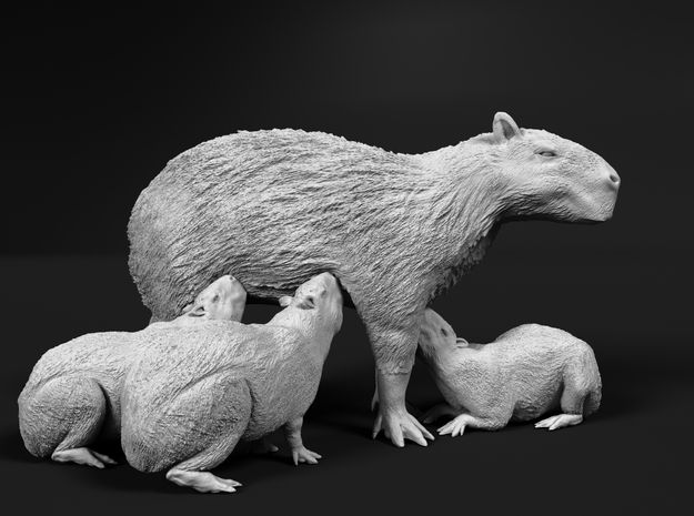 Capybara 1:6 Mother with three young in White Natural Versatile Plastic