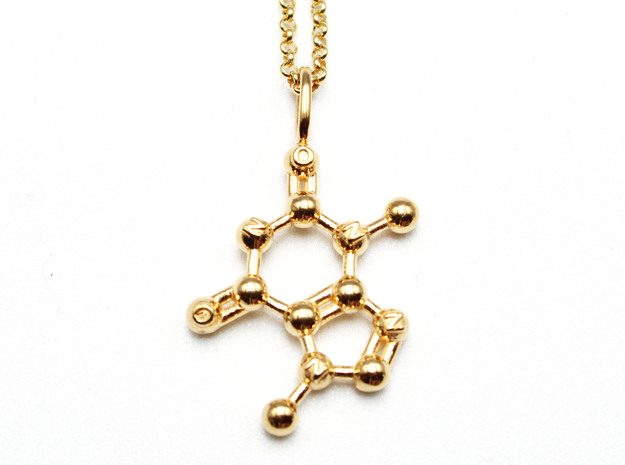 Theobromine Pendant - Molecular Jewelry in 14k Gold Plated Brass