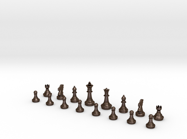 Tradiatonal Chess Set 16 Piece 90mm in Polished Bronze Steel