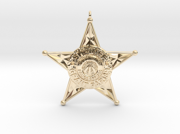 Sheriff Badge Pendant 5cm - State Police in 14k Gold Plated Brass