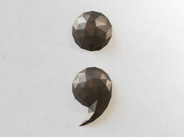 Low Poly Wall Art: Semicolon (Polished Metal) in Polished Bronzed-Silver Steel