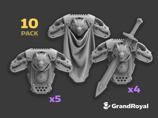 10x Wolf Skull - GR:1a Volkpacks - Squad Set in Tan Fine Detail Plastic
