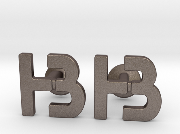 Custom Monogram Logo Cufflinks - HB in Polished Bronzed-Silver Steel