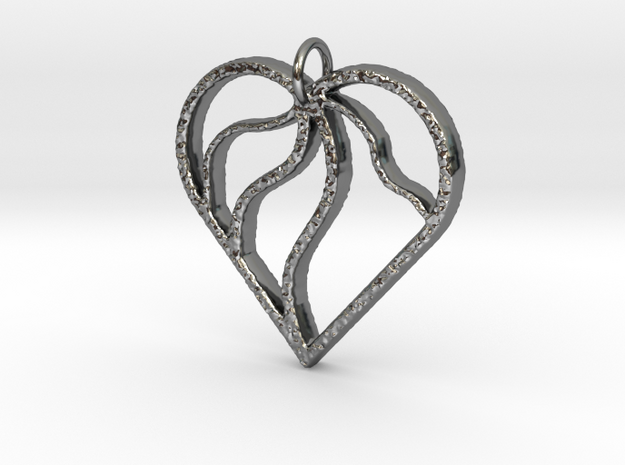 Rugged Heart Veíns Pendant in Fine Detail Polished Silver: Medium