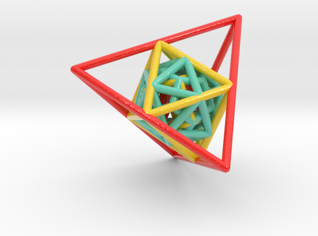Nested Platonic Solids (Version T) in Glossy Full Color Sandstone