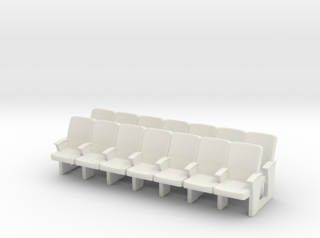 Cinema seats 01. 1:64 Scale (S)  2 Rows x 8 Seat in White Natural Versatile Plastic