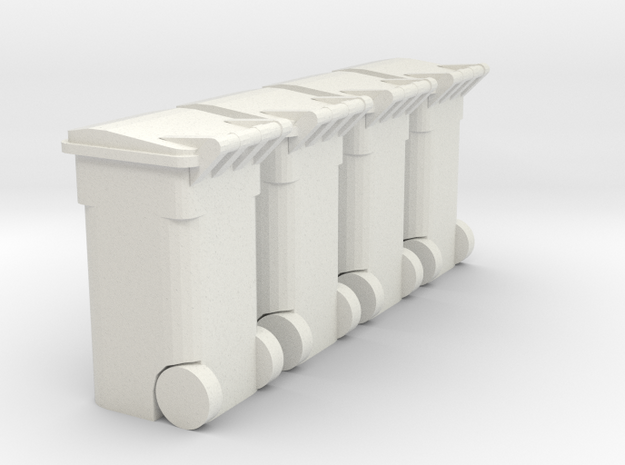 Trash Cart 64 gal - HO 87:1 Scale Qty (4) in White Natural Versatile Plastic
