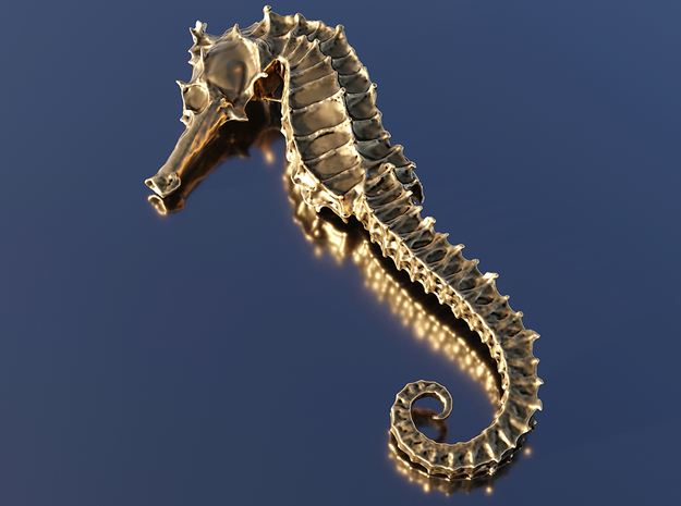 Sea horse, Seepferd, sea-horse in Polished Gold Steel